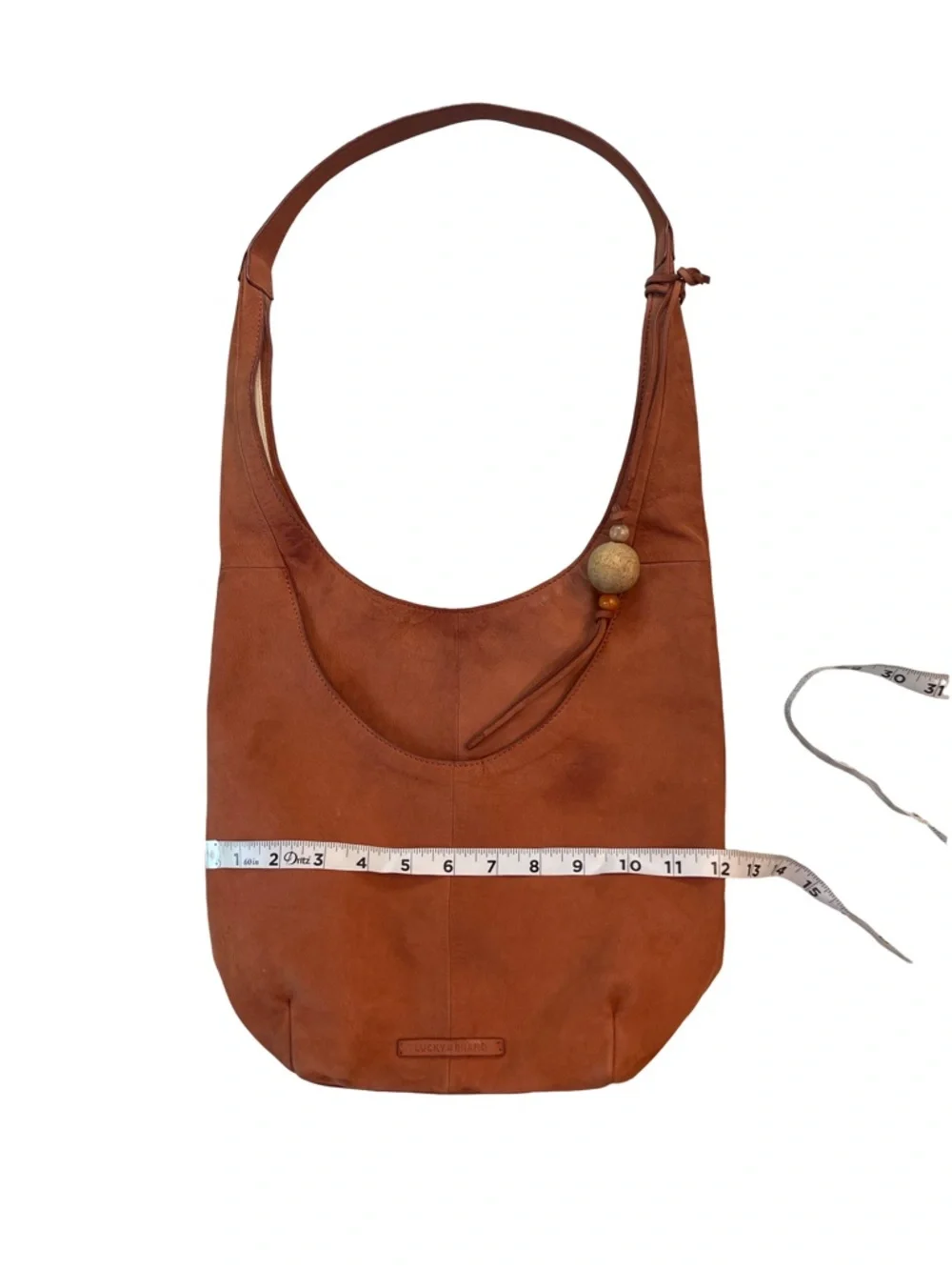 Lucky Brand Russet Leather Boho Hobo Bag with Stone Bead Detail